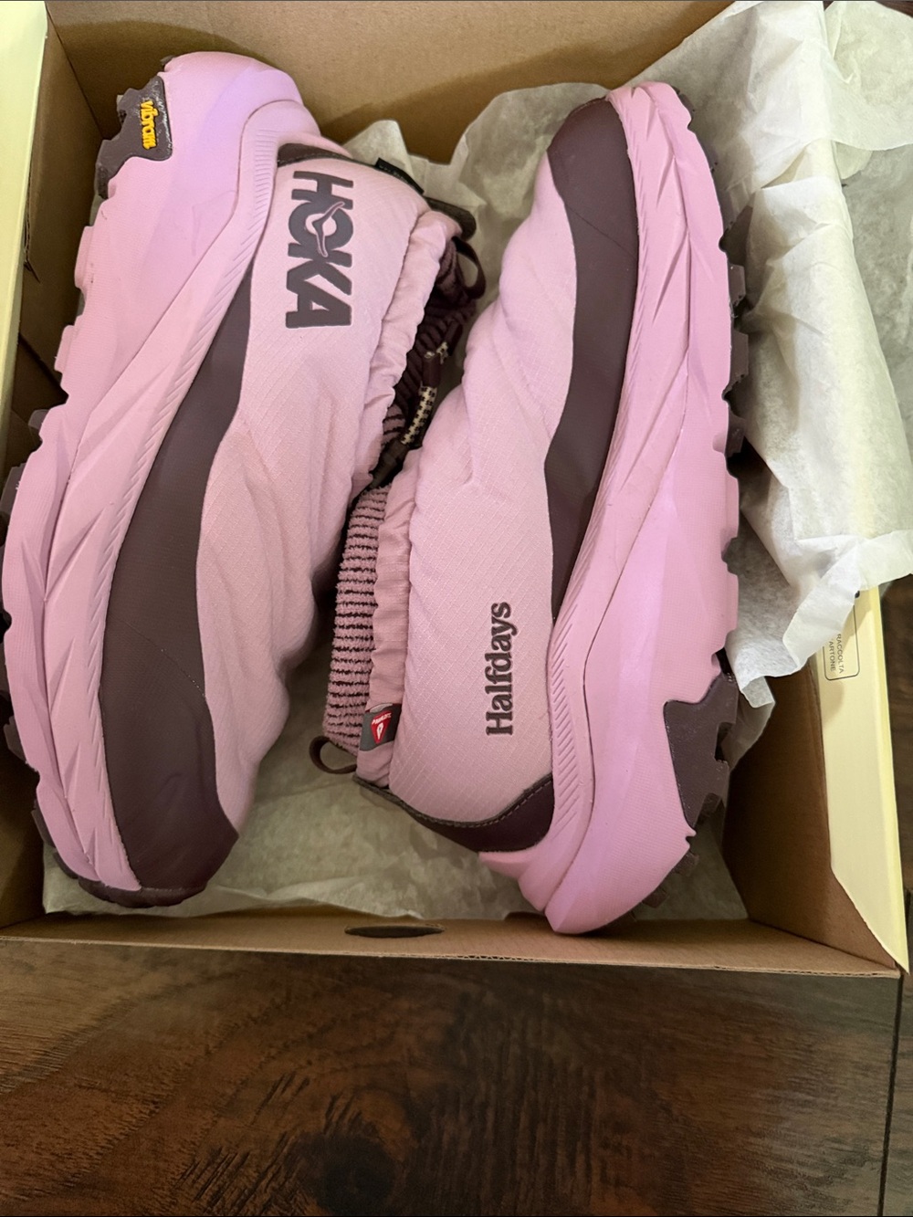Hoka Halfdays Trail Shoes in Pink and Brown